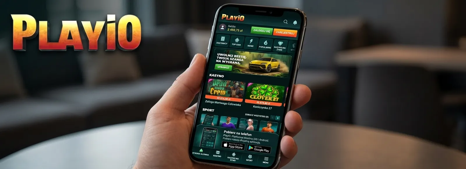 Wersja mobilna PlayiO Casino na smartfonie iPhone